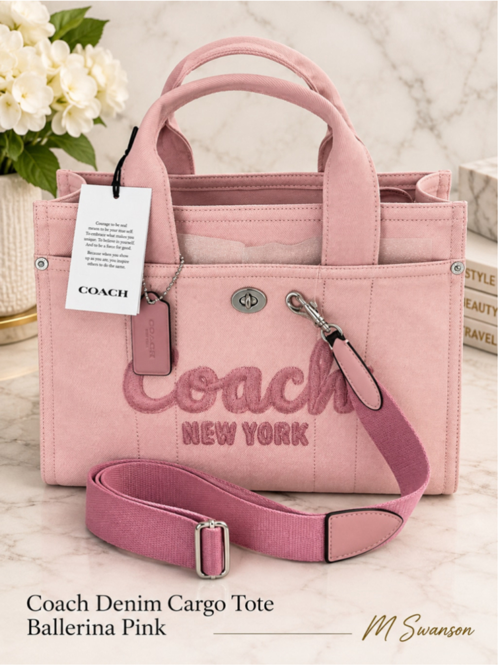 NEW Coach Denim Cargo Tote Ballerina Pink Standard CBG45 NWT